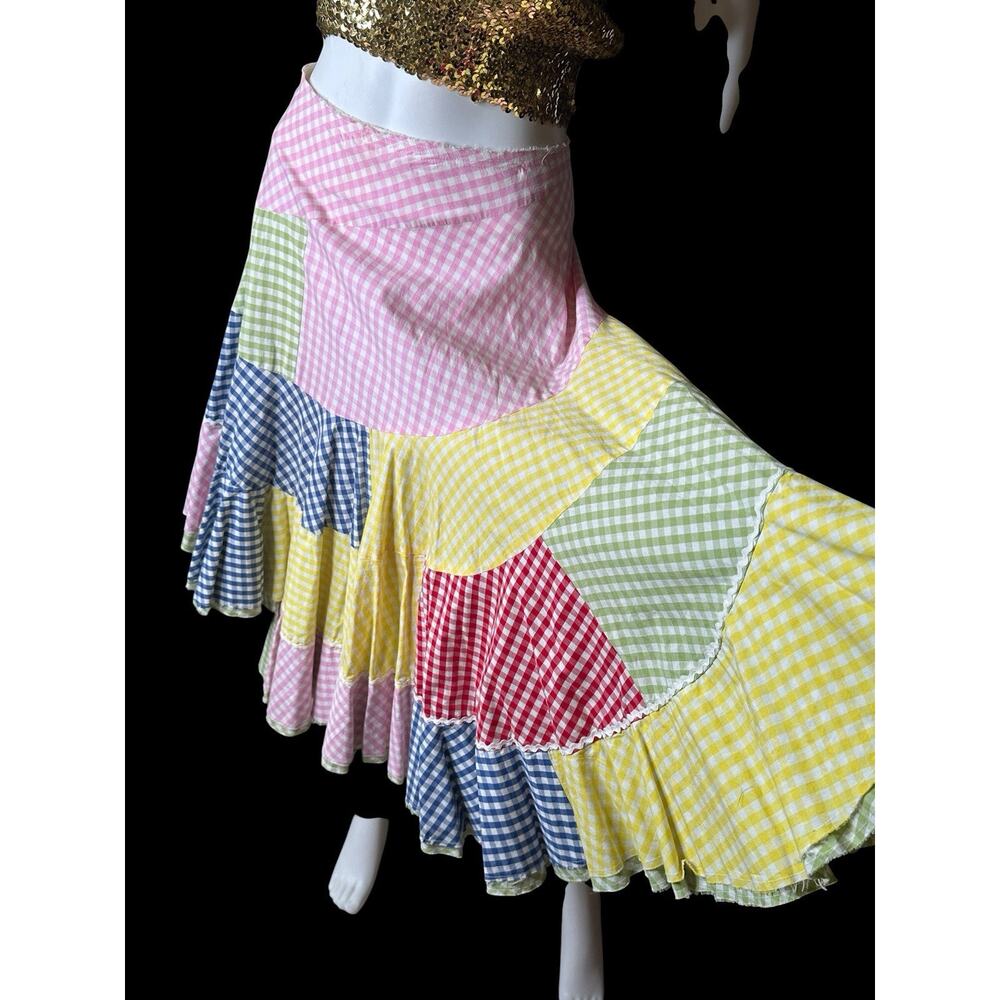 Vtg Comme Des garçon AD2004 Patchwork gingham Asymmetrical Tiered Skirt Archive